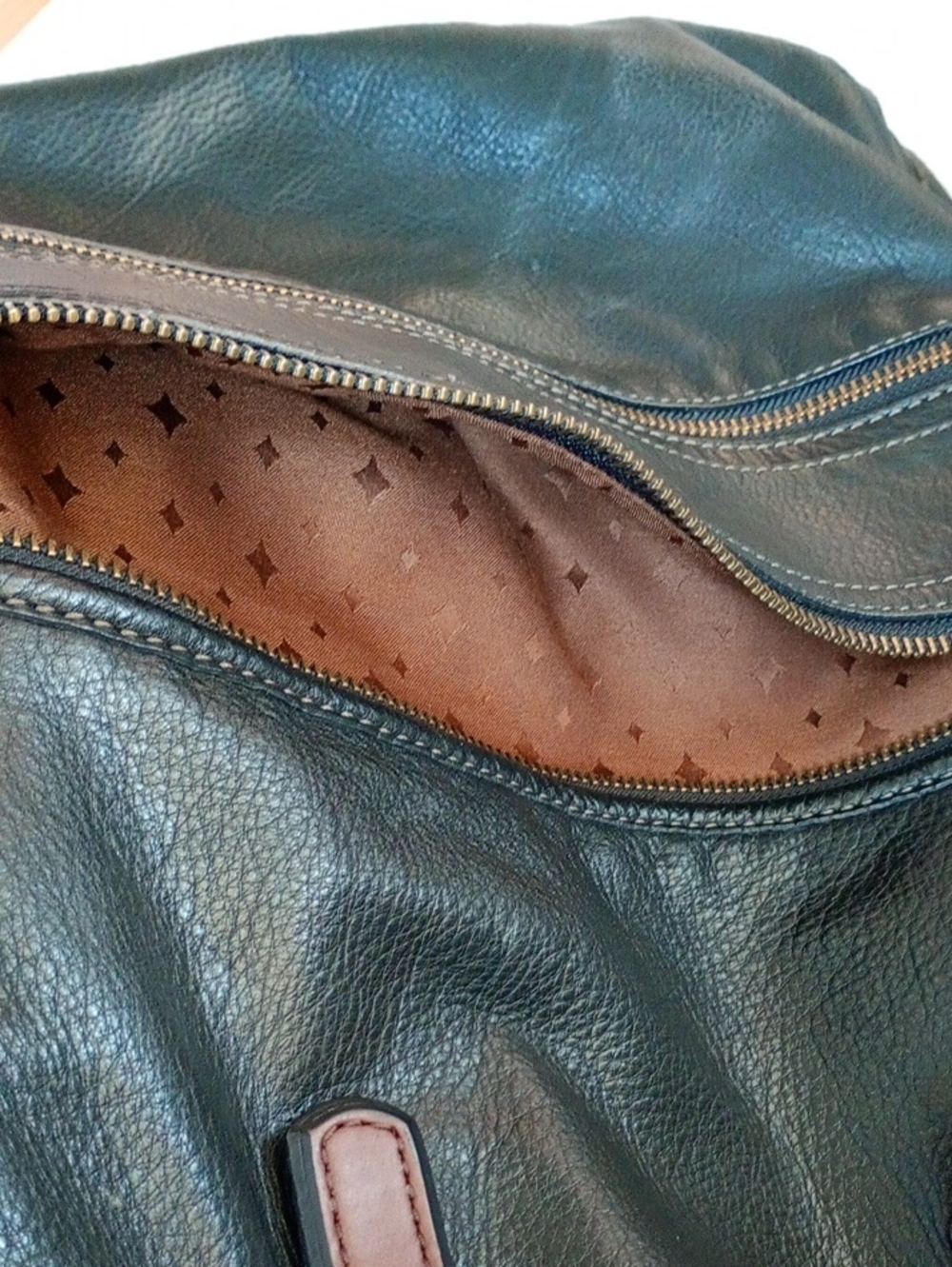 Fossil | Black Leather Large Slouchy Explorer Tote with Brass Logo Plaque - Picture 10 of 14